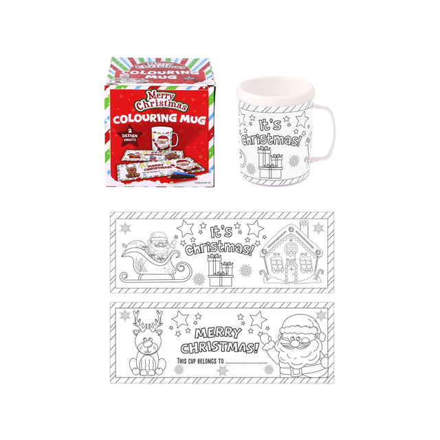 Colour your own Christmas mug with holiday-themed designs and packaging.