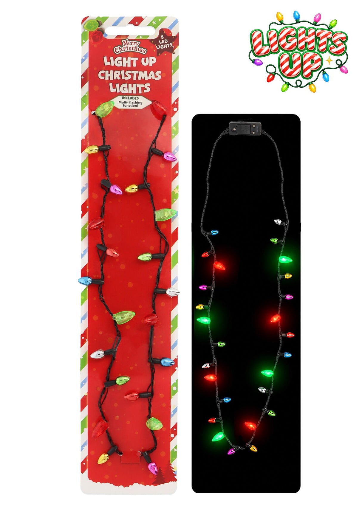 Light Up Festive Christmas Necklace (90cm) Quantities of 12