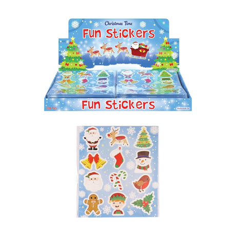 Christmas sticker sheets with festive designs featuring reindeer, Santa, and Christmas trees.