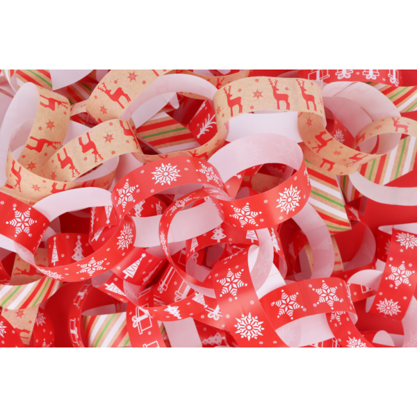 Christmas paper chains DIY decoration set with festive patterns.