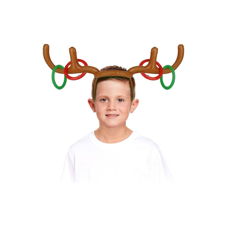 Inflatable Antler Game 5 piece set with child wearing antlers and rings.