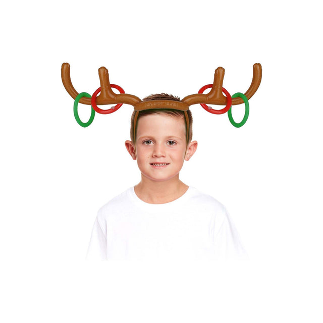 Inflatable Antler Game 5 piece set with child wearing antlers and rings.