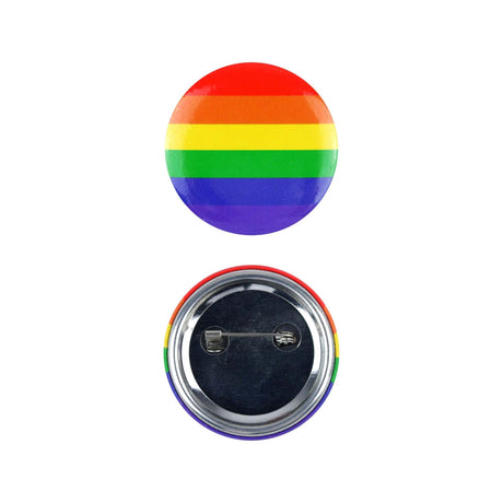Rainbow Pride Badge, 4cm, with colorful stripes front and pin-back design.