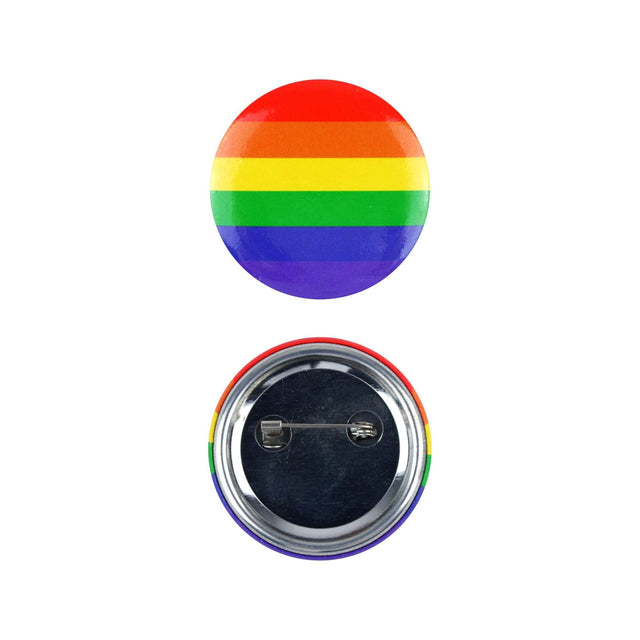 Rainbow Pride Badge, 4cm, with colorful stripes front and pin-back design.
