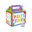 Colorful Party Time Lunch Box with fun design and balloon graphics, perfect for parties and picnics.