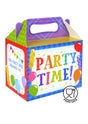 Colorful Party Time Lunch Box with fun design and balloon graphics, perfect for parties and picnics.