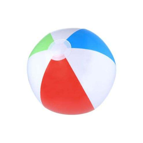 Medium inflatable beach ball with vibrant colors, ideal for beach or pool fun.