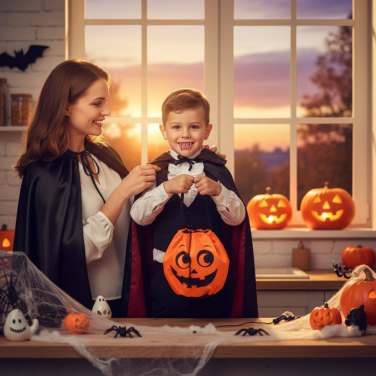 Orange Pumpkin Halloween Bag with Drawstring (22cm x 35cm) Quantities of 12