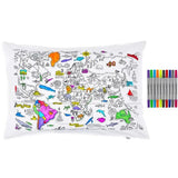 World Map Pillowcase DIY Coloring Kit with fabric pens for kids.