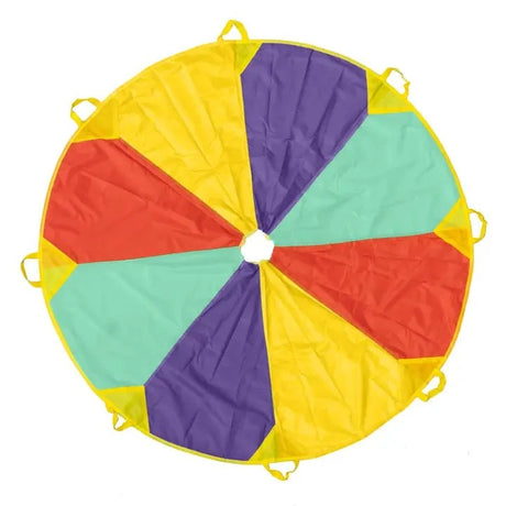 6ft Parachute Play Tent with colorful sections and 8 handles for kids' activities.