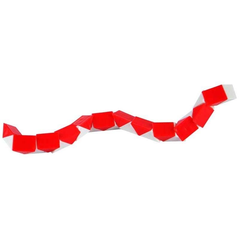 Red and white Fun Puzzle sensory snake toy, 22cm, twisted configuration.