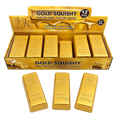 13cm Squishy Gold Bar Quantities of 12 Wholesale