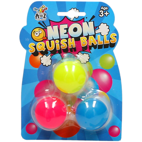 Neon set of 3 squish balls solid in quantities of 24 Wholesale