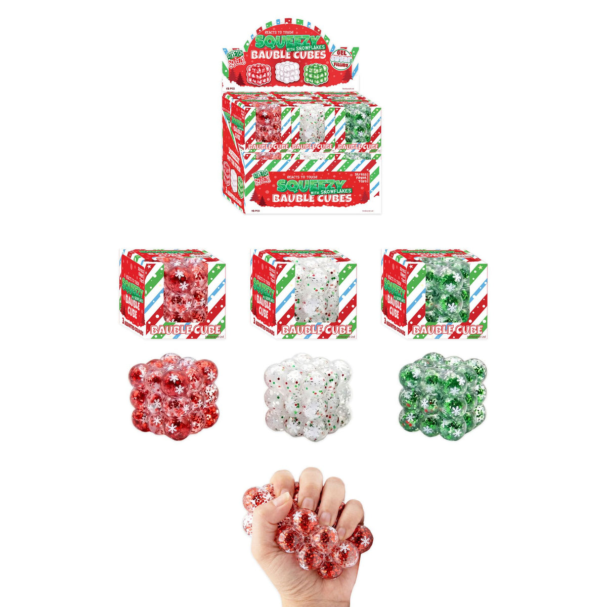 Squeeze Bauble Cube Maltose with Snowflakes Quantities of 12